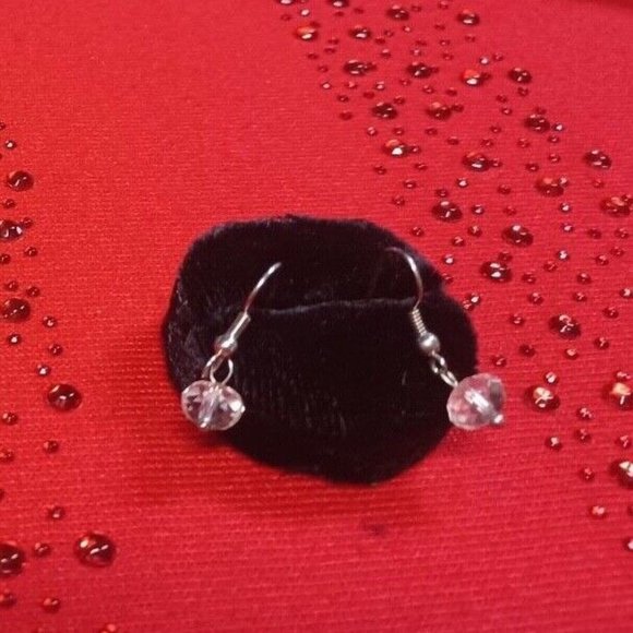 Clear Beaded Dangle Pierced Earrings Hang About 1/2" New - Picture 1 of 5